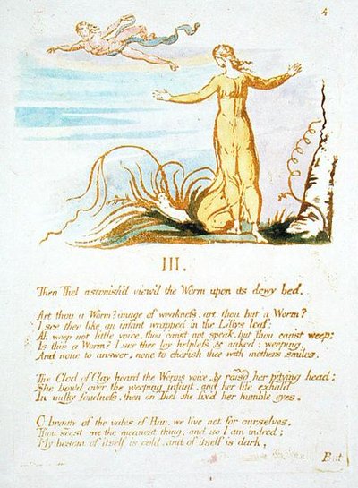 Then Thel Astonished, plate 6 from The Book of Thel, 1789 by William Blake